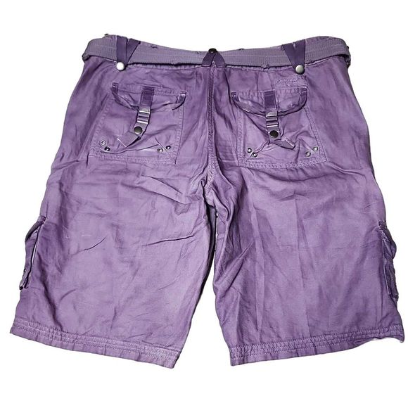 Da-nang moth purple distressed mid rise pocketed cargo 11.5" belted shorts - Picture 4 of 6